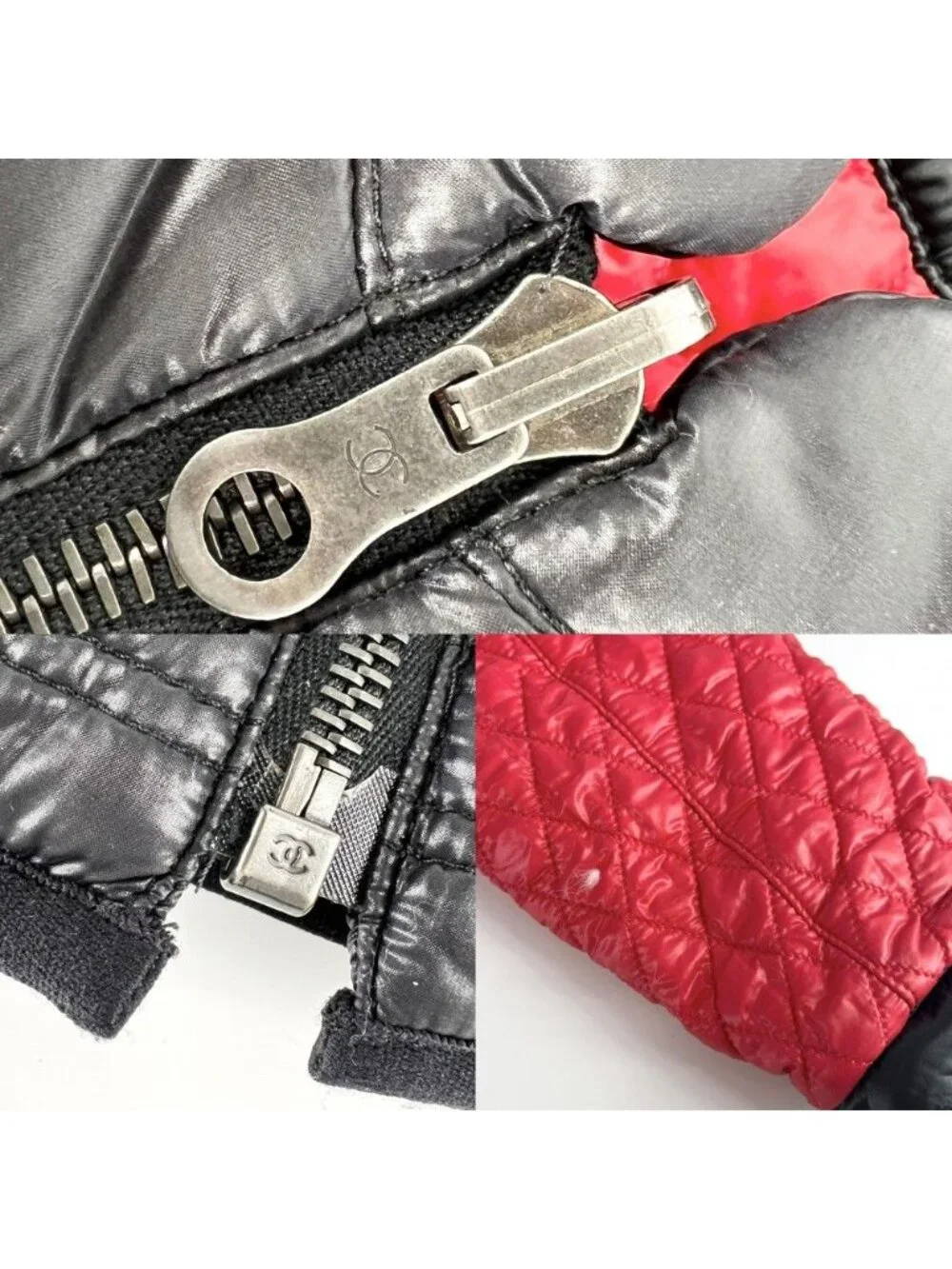 Chanel Jacket Reversible Down Color Quilted CC Logo 36 Black Pink Gunmetal